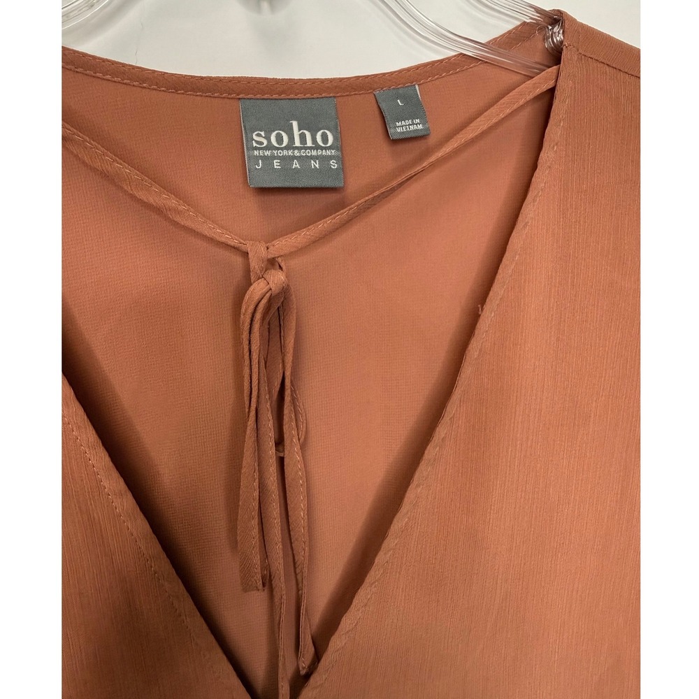 Soho NY & Co Blouse Sz L Rust Ruffle Sleeves Wrap Boho Chic Fall Business Casual - Picture 5 of 7
